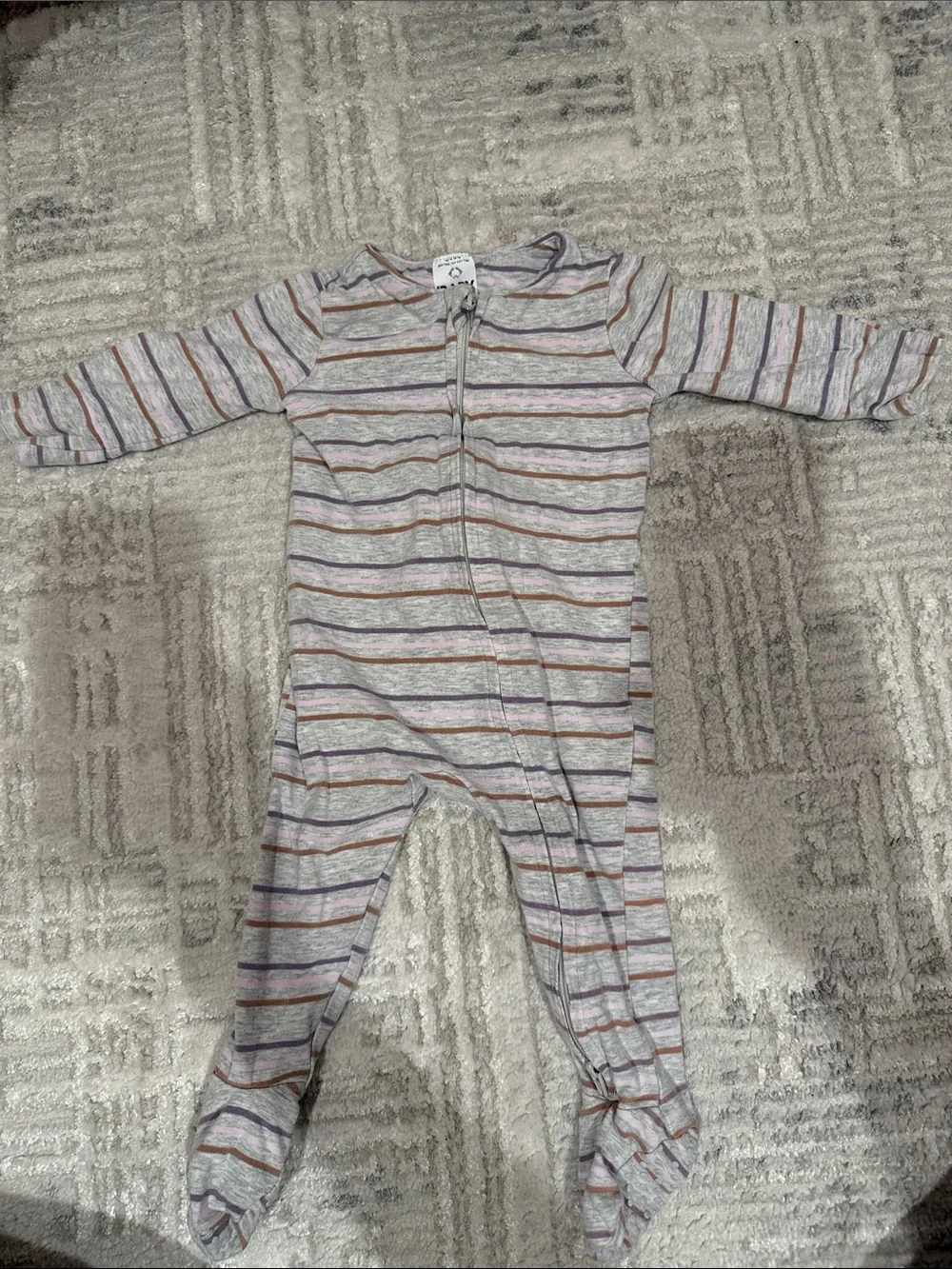 Cotton On Striped Grey and Purple Kids One-Piece Sleeper